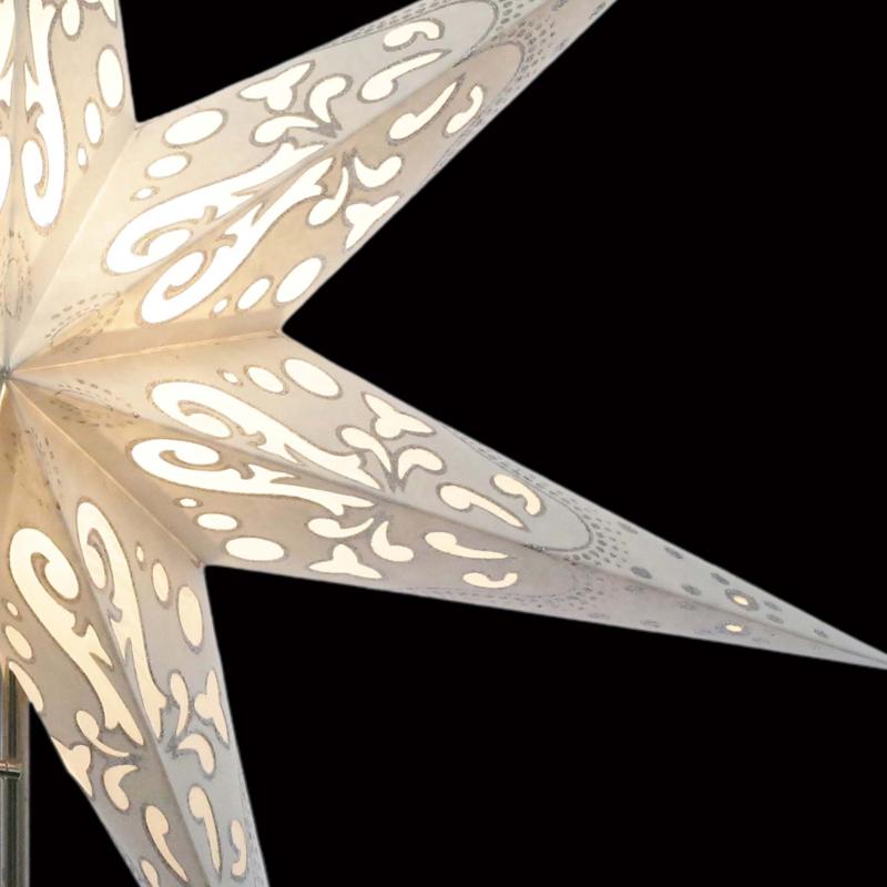 Curves Batik White - Foldable glowing star, paper poinsettia with 7 points, 60 cm
